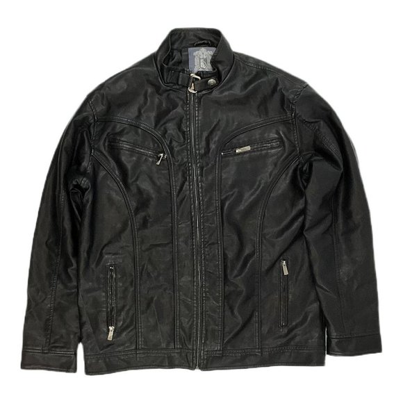Bleu Grandeur Faux Leather Moto Jacket - Picture 1 of 11